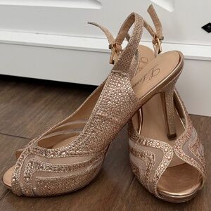 L Lorraine Gold Rhinestone Heels